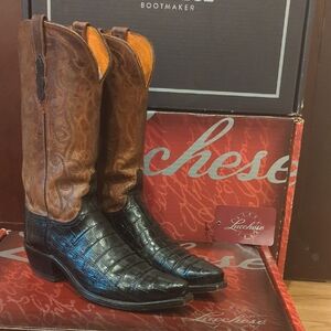 Lucchese Women's Brown and Black Crocodile Heeled Boots